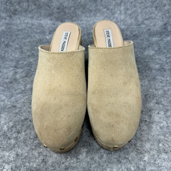 Y2K STEVE MADDEN Wood Platform Clogs Womens Shoes Size 7.5 Chunky Suede Hippie - Picture 2 of 14